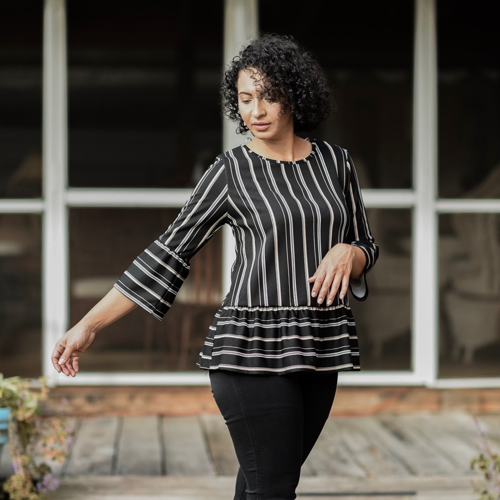 NEW! 🖤 Petite Striped Peplum Top
